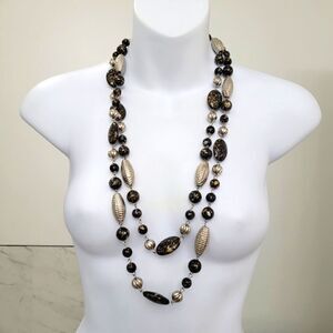 2/$20 Vintage Y2K Black & Copper Beads Silver Tone Long Necklace Length 60"
